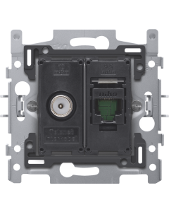 COMBINATIE COAX EN RJ45 UTP CAT. 6A, VLAK 60X71, MET KLAUW